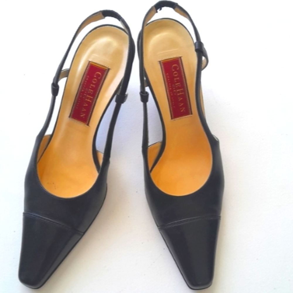 Cole Haan Slingback Black Leather heels -Italy EUC  Size 7